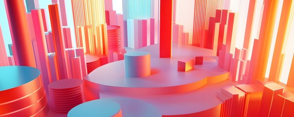 Poster - An abstract representation of a colorful cityscape with geometric shapes and vibrant hues, creating a dynamic visual experience that evokes creativity and innovation.