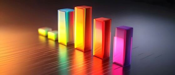 Poster - Colorful 3D bar graph symbolizes growth and success in business metrics. The vibrant hues represent various data points, highlighting trends and progress. Ideal for presentations.