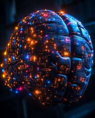 Aufkleber - abstract brain illuminated by vibrant, colorful circuitry patterns, dark background, representing th