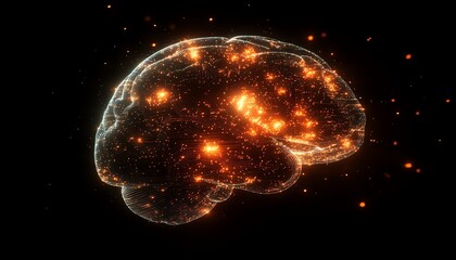 Fototapete - Abstract brain with glowing circuitry patterns, dark background, symbolizing the integration of human intellect with modern digital networks and technological advancements