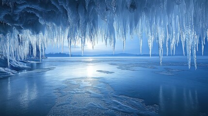 Sticker - Frozen Lake View from an Icicle Cave