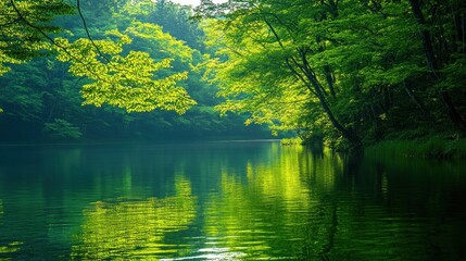 Canvas Print - Serene Reflection of Lush Greenery on a Tranquil Lake