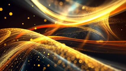 Wall Mural - gold light trail gentle floating with bokeh light on dark background, innovation futuristic technolo