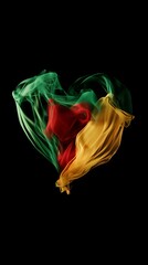 Sticker - A heart-shaped gradient made of red, green, and yellow colors on a black background; happy 420 reggae day love