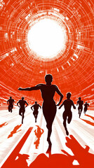 Sticker - Abstract Illustration: Runners Towards Light