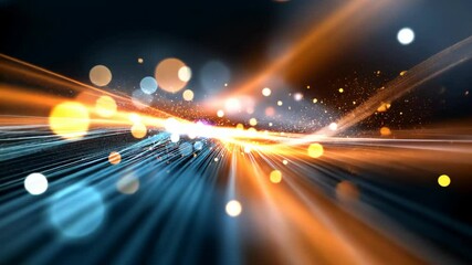 Wall Mural - blue yellow light trail gentle floating with bokeh light on dark background, innovation futuristic t