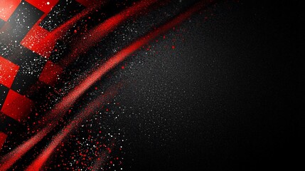 Poster - Checkered flag abstract background with red and black flowing fabric.