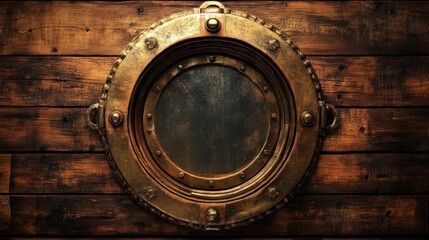 Wall Mural - Brass Porthole on a Wooden Ship Wall