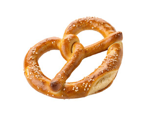 crisp, golden-brown pretzel isolated on white, transparent background, showing its twisted shape, id