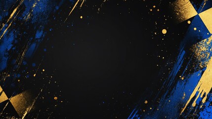 Poster - Abstract background with gold and blue brush strokes and splatters on black.