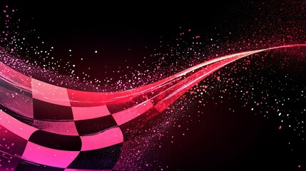 Poster - Checkered flag with dynamic motion blur and glowing particles.