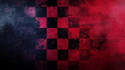 Poster - Grunge checkerboard pattern in dark red and black.