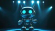 © Official - Cute futuristic robot with glowing eyes on stage under spotlight