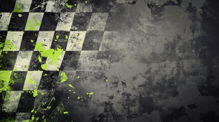 Poster - Checkered Flag with Grunge Texture.