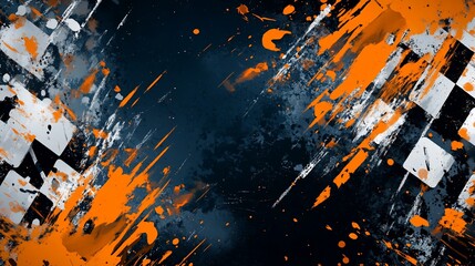 Poster - Abstract checkered flag design with paint splatters.