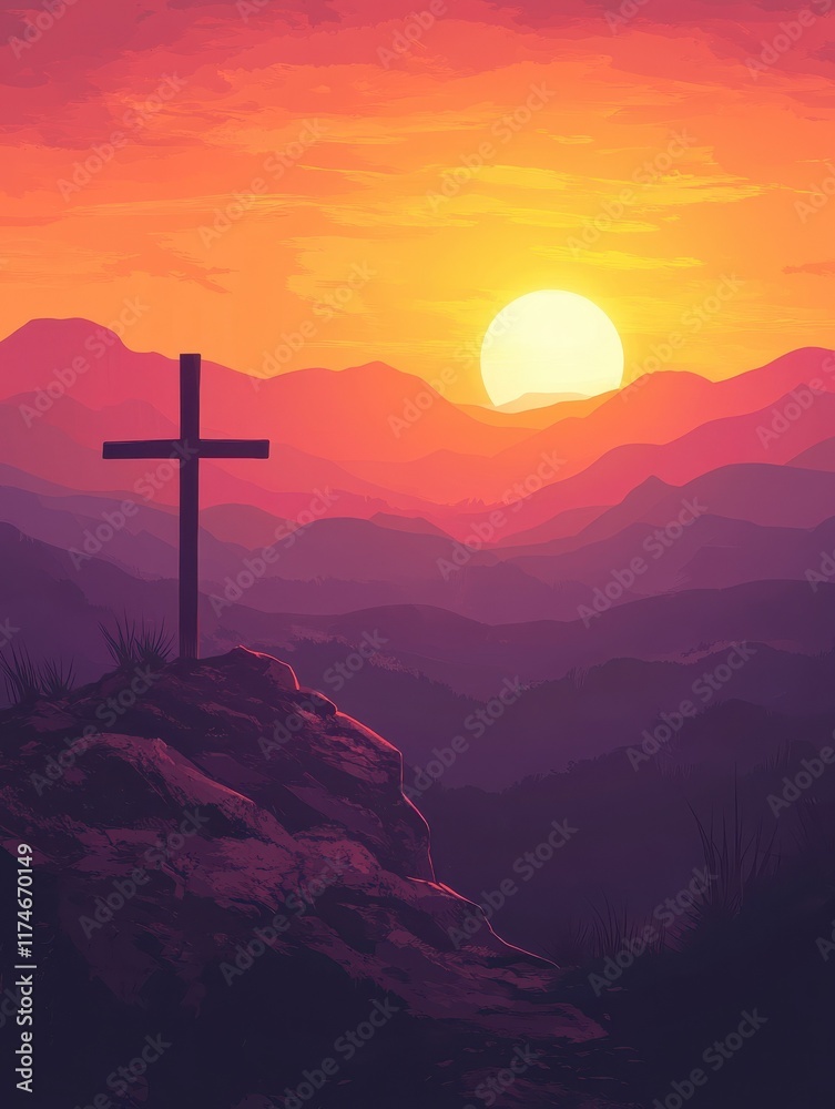 Silhouette jesus christ crucifix on cross on calvary sunset background ...