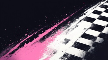 Aufkleber - Abstract checkered flag with pink splatter. (1)