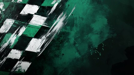 Aufkleber - Abstract racing flag design with textured green and white checkered pattern.