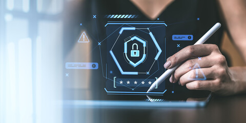 Poster - Digital security concept with a hand using a stylus pen.