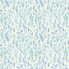 Wall Mural - Soft floral pattern in serene blue tones for tranquil decor