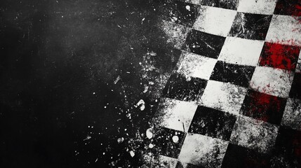 Poster - Worn checkered racing flag on dark background.