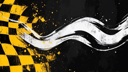 Aufkleber - Abstract checkered flag background with grunge paint splatters.