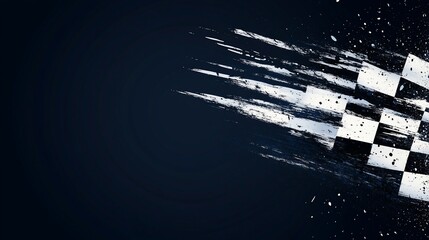 Poster - Abstract checkered flag in motion against dark background.