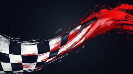 Poster - Abstract checkered flag design with paint splatters on dark background.