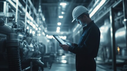 Wall Mural - Concept of focus and concentration as the man reads the tablet