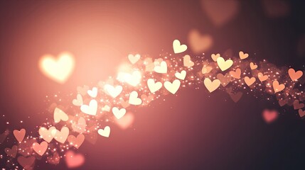 Poster - A creative Valentine's Day background with glowing hearts arranged in a cascade over a soft blush gradient.