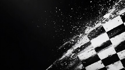 Poster - Checkered flag with motion blur and grunge texture on black background.