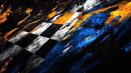 Poster - Abstract checkered flag design with vibrant colors and textured brushstrokes.
