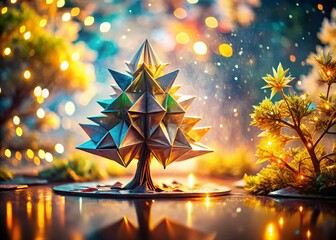 Poster - Dreamlike Origami Tree: Double Exposure Soft Focus Stock Photo