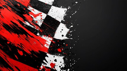 Poster - Abstract checkered flag with red and black paint splatter.