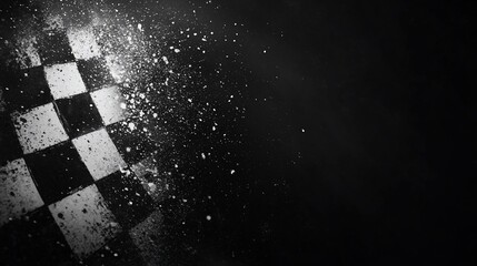 Poster - Checkered flag, dramatic, motion blur, black and white, abstract background.