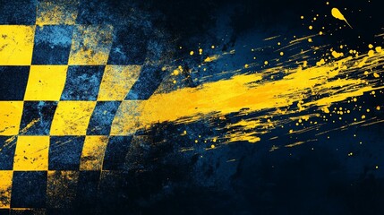 Poster - Grunge checkered flag with paint splatter. (1)