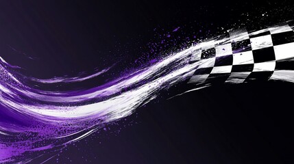 Poster - Checkered flag with dynamic purple abstract motion blur.