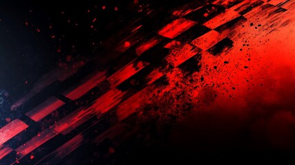 Poster - Abstract racing flag graphic with red and black diagonal stripes, splattered effect.
