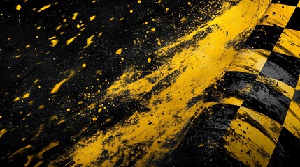 Fototapete - Abstract black and yellow checkered flag with grunge texture.