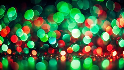 Wall Mural - Abstract Festive Green & Red Bokeh Lights on Black Background - Fashion Photography