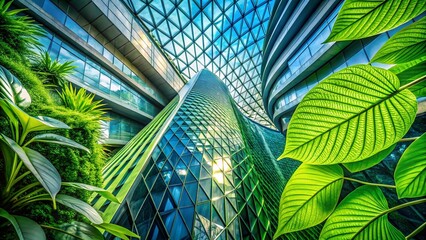 Aufkleber - Abstract Green Leaf Growth Design: Architectural Photography Style