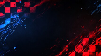 Poster - Abstract racing checkered flag background with vibrant red and blue streaks.