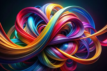 Aufkleber - Abstract Swirling Multicolored Ribbons Vortex, Dynamic Motion, Minimalist Digital Art Background