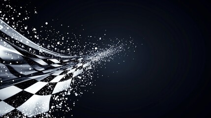 Poster - Checkered flag waving in motion, with particles and splashes.