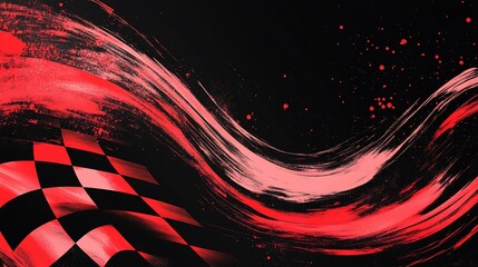Poster - Abstract checkered flag design with red and black streaks and dynamic waves.