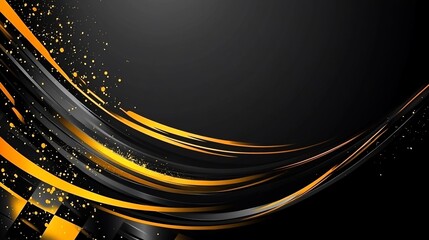 Poster - Abstract racing flag background with black and orange dynamic curves.