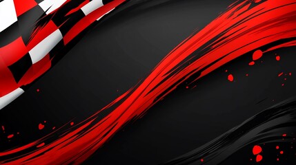 Poster - Abstract racing flag background with red and black brushstrokes.