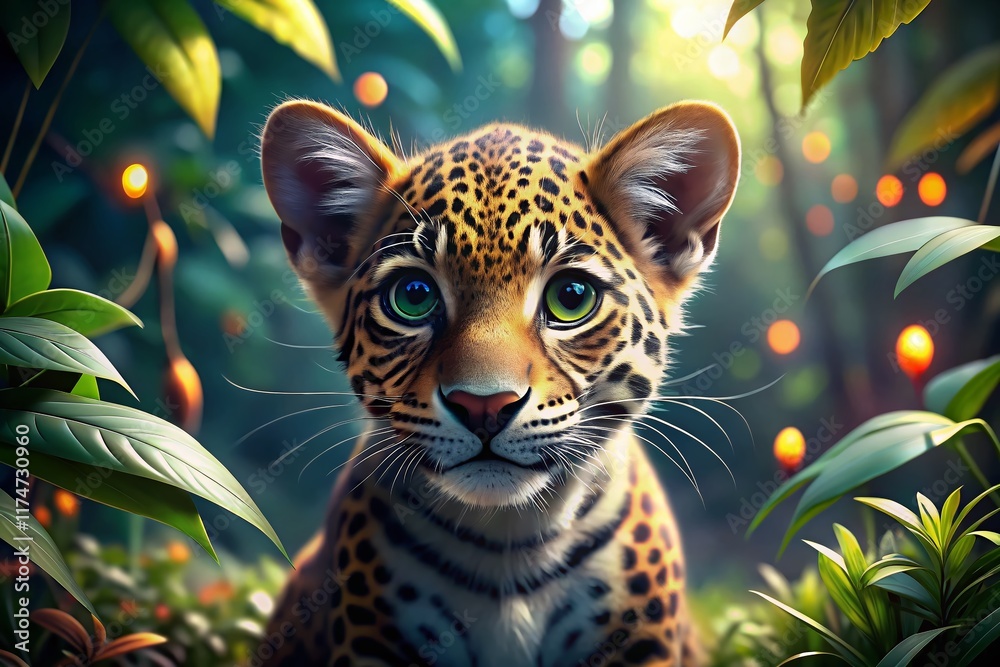 Adorable Animated Leopard Cub Posing Playfully, Rule of Thirds ...