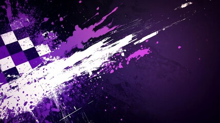 Aufkleber - Abstract racing flag design with purple and white splatters.