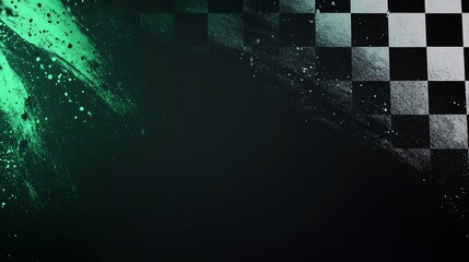Poster - Abstract checkered flag design with teal and dark background.